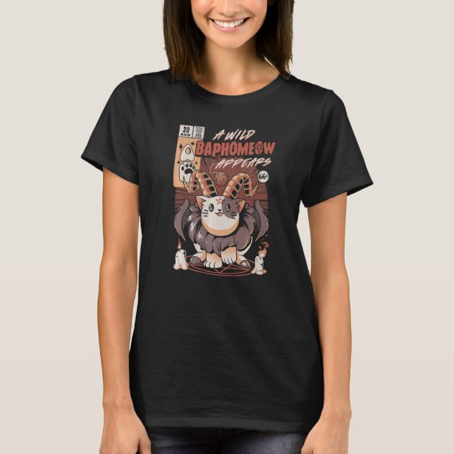 T-shirt Un Baphomeow Sauvage Apparaît Mignon Baphomet Pent (Devant)