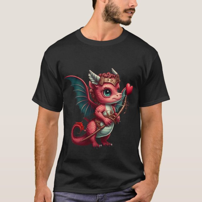 T-shirt Un bébé Dragon Rouge Valentine (Devant)