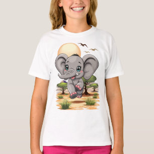 T-shirt Un bébé éléphant qui sonne heureux dans la savane