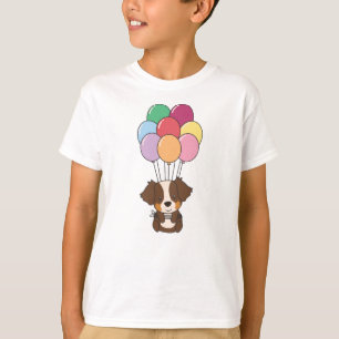 T-shirt Un Berger Australien Vole Avec Des Ballons Colorés