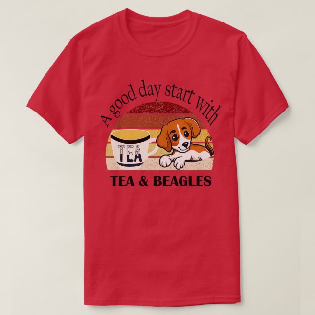 T-shirt Un bon début de journée avec thé et beagle (Design devant)