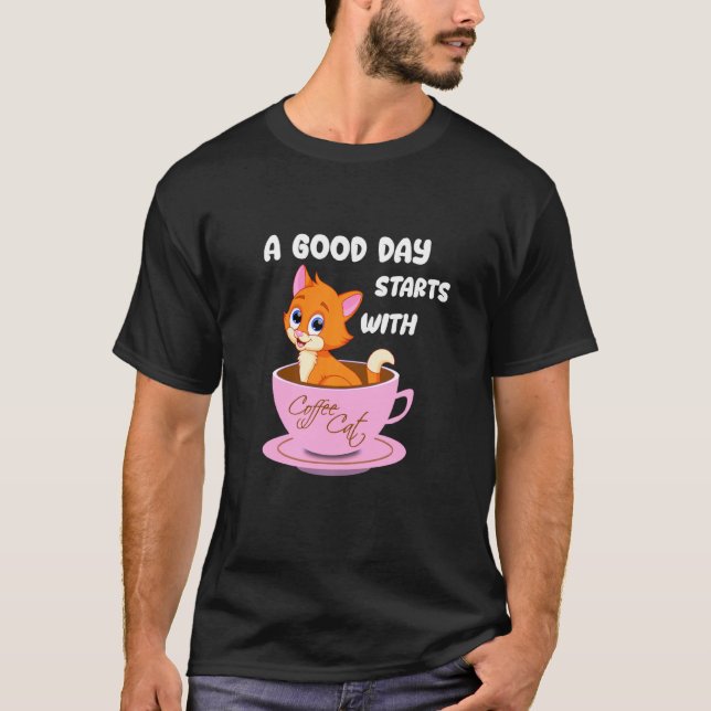 T-shirt Un Bon Jour De St Avec Café Cat Tee (Devant)