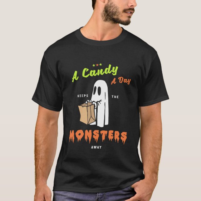 T-shirt Un bonbon par jour Gardez les monstres loin (Devant)