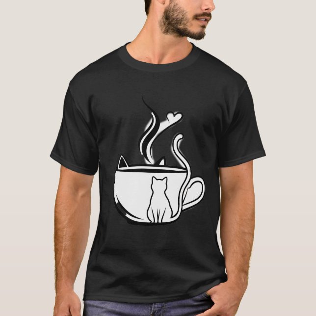 T-shirt Un café parfait : Chat noir et blanc (Devant)