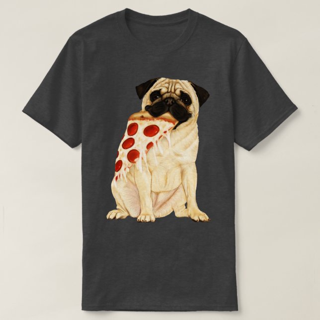 T-shirt Un carlin avec une tranche de pizza (Design devant)