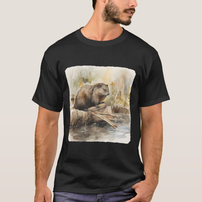 T-shirt Un castor construisant un barrage de construction (Devant)