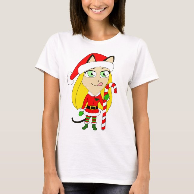 T-shirt un catgirl chibi de Noël (Devant)