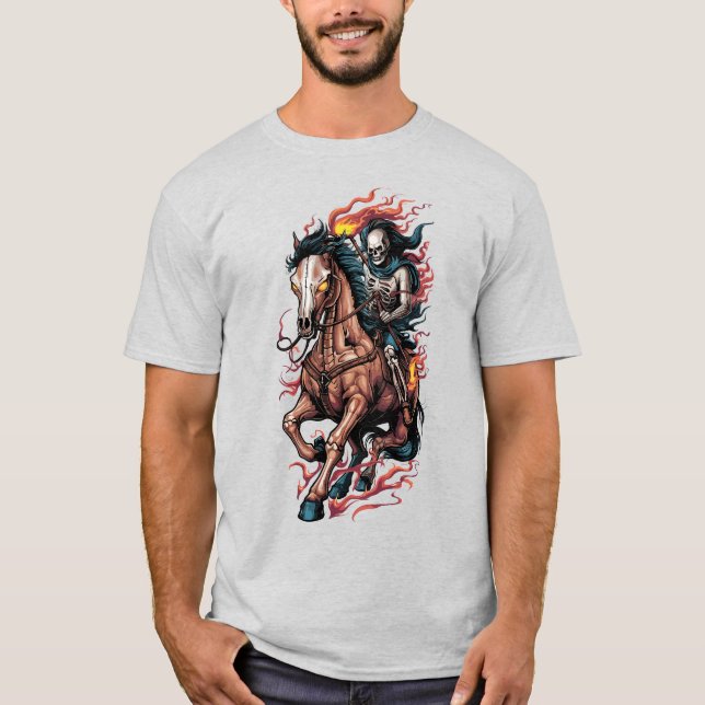 T-shirt Un cavalier de squelette sur un cheval galopant (Devant)