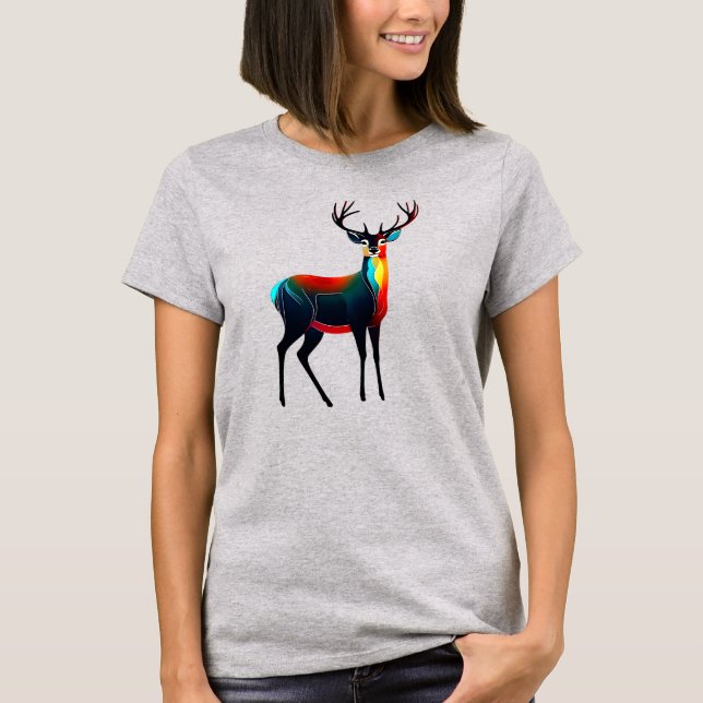 T-shirt Un cerf stylisé seul, debout dans la forêt. (Devant)