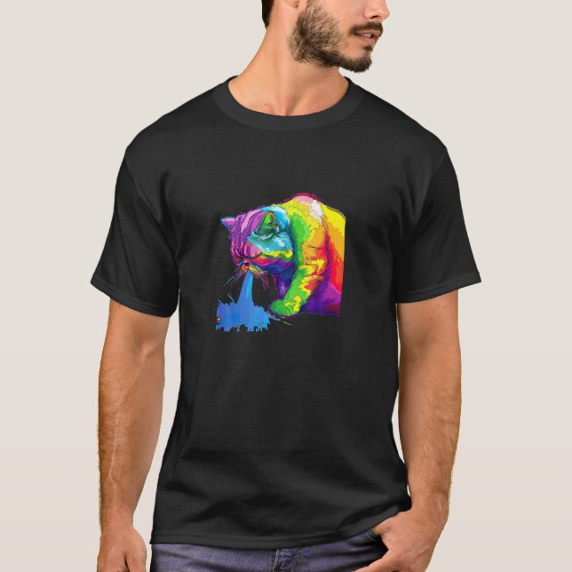 T-shirt Un chat arc-en-ciel qui vomit (Devant)