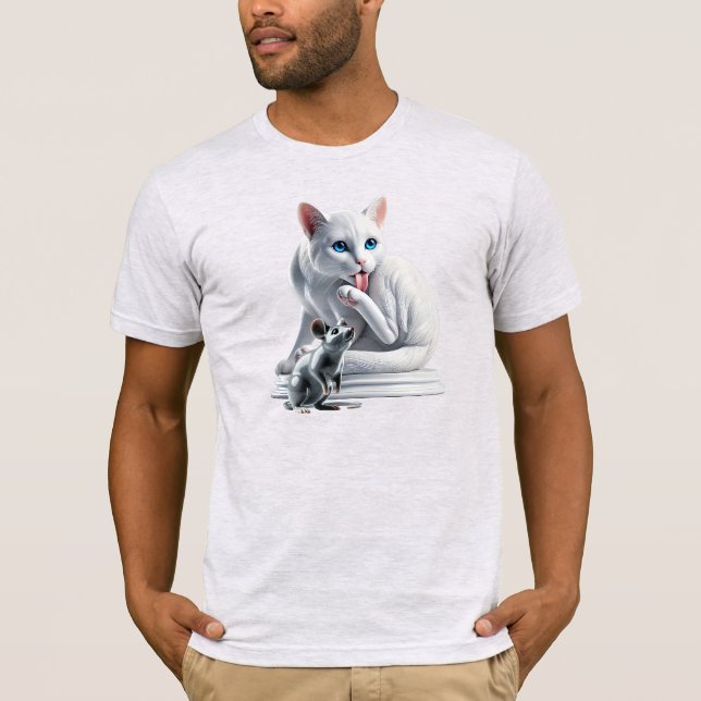 T-shirt Un chat blanc et une souris en perspective. (Devant)