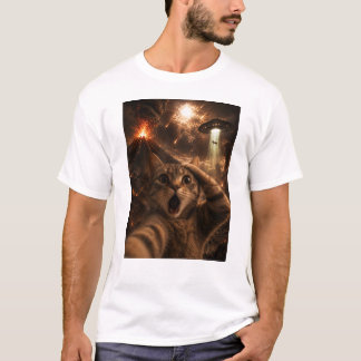 T-shirt Un chat choqué avec Chaos en arrière-plan