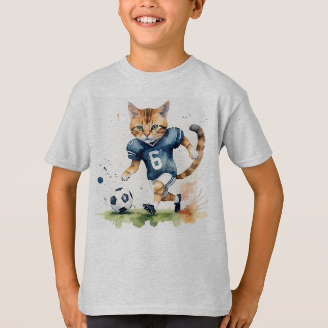 T-shirt Un Chat Cool Amusant Jouant Au Rugby De Football (Devant)