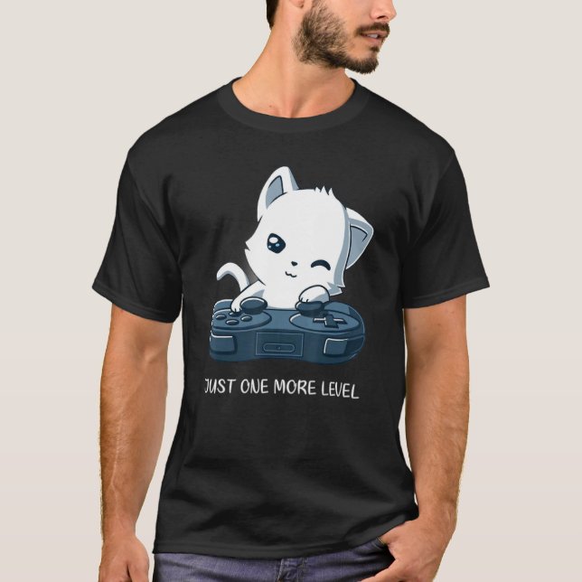 T-shirt Un Chat De Plus Jouant À Des Jeux Vidéo (Devant)