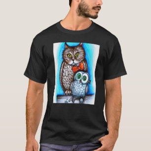T-shirt Un chat et un hibou mélangés
