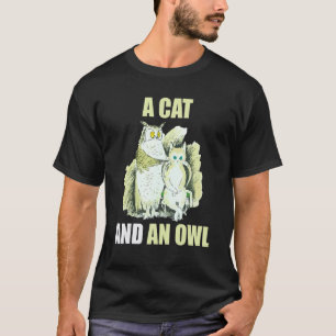 T-shirt Un chat et un hibou vintage Chat et hibou