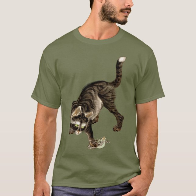 T-shirt Un chat japonais attrape une grenouille (Devant)