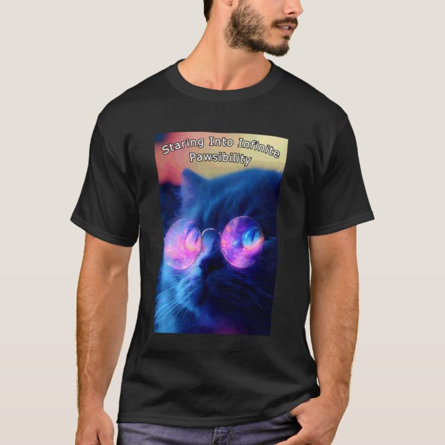 T-shirt Un chat Kiity fixe l'infini Pawsibilité (Devant)