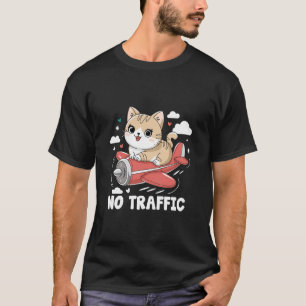 T-shirt Un chat pilotant un avion Pas de circulation Avion