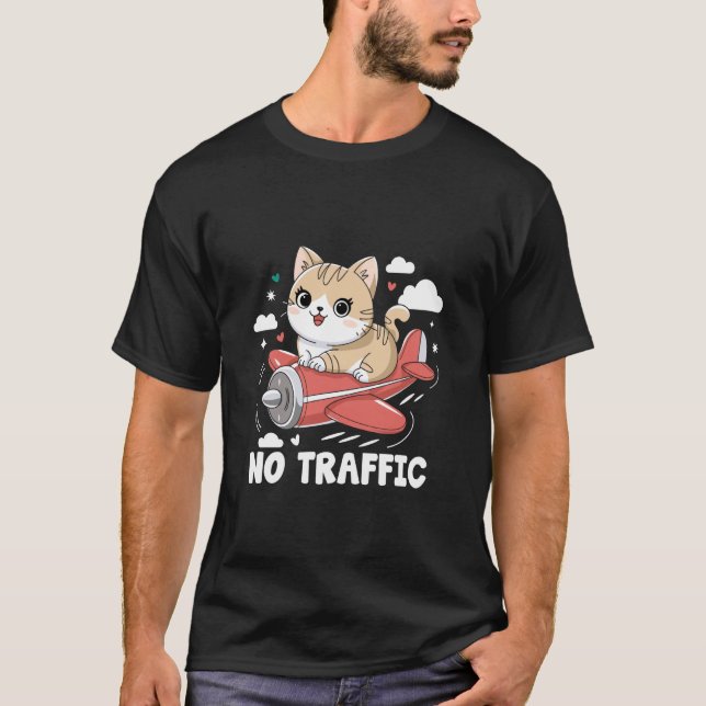 T-shirt Un chat pilotant un avion sans circulation Avion v (Devant)
