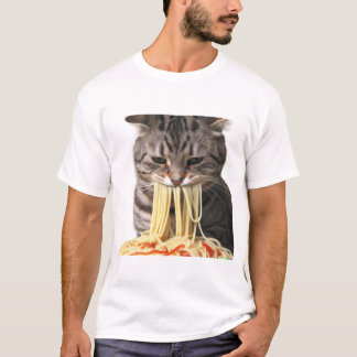 T-shirt Un chat qui mange des spaghettis, mon chat qui man