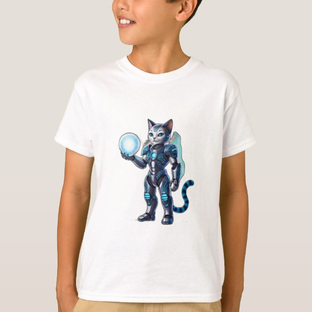 T-shirt Un chat robot avec une armure futuriste, (Devant)