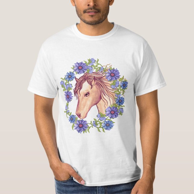 T-shirt Un cheval Blue Daisy (Devant)