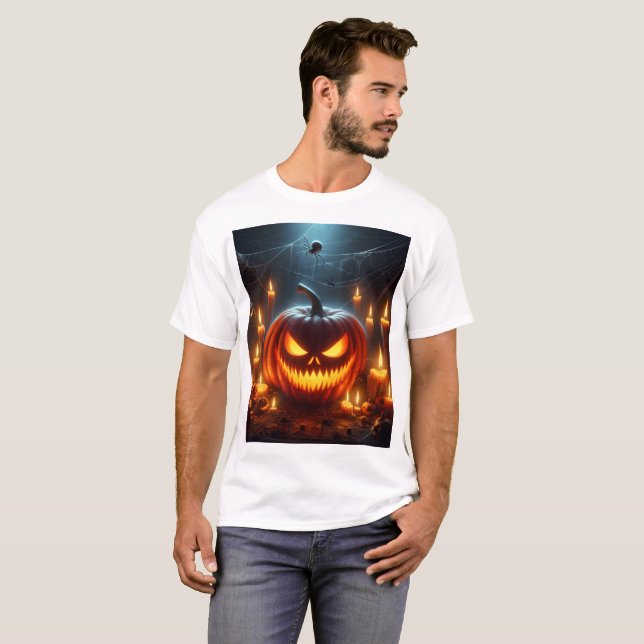 T-shirt un citrouille d'halloween avec un visage effrayant (Devant entier)