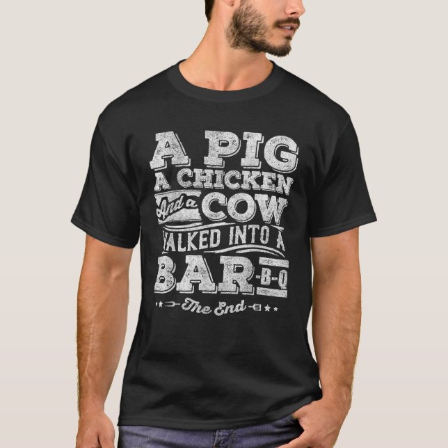 T-shirt Un Cochon Un Poulet Et Une Vache Funny BBQ Chemise (Devant)