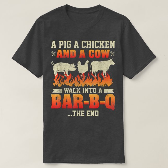 T-shirt Un Cochon Un Poulet Et Une Vache Un BBQ Drôle (Design devant)