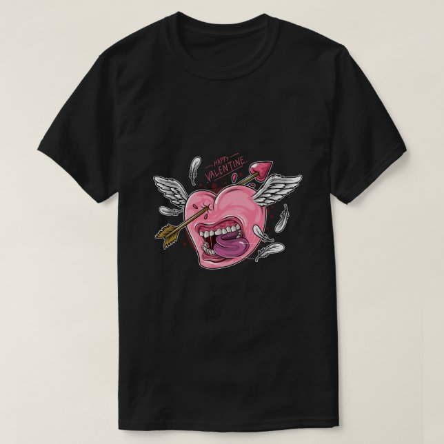 T-shirt un coeur d'amour avec des lèvres et des ailes frap (Design devant)
