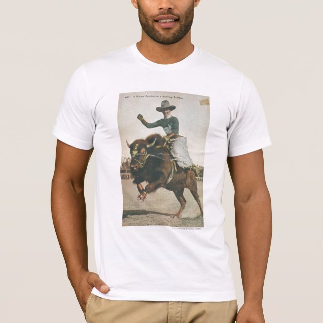 T-shirt Un cowboy heureux sur Buffalo s'opposant (Devant)