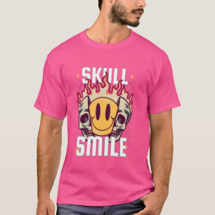 T-shirt Un crâne Illustré moderne sourire drôle Trandy crâ