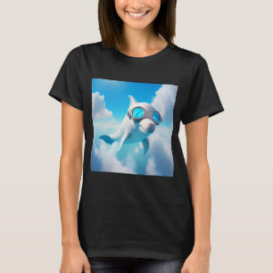 T-shirt un dauphin blanc avec un verre