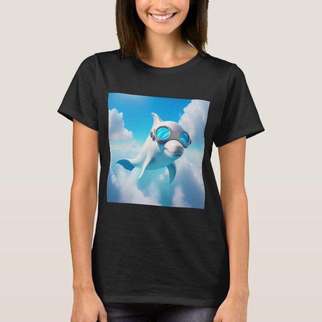 T-shirt un dauphin blanc avec un verre (Devant)