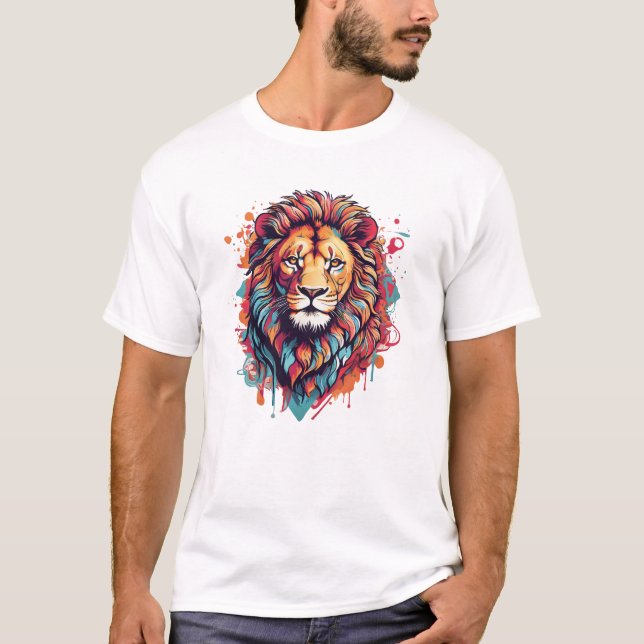 T-shirt Un design graphique psychédélique avec un lion (Devant)