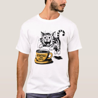 T-shirt Un dessin artistique d'un chat mignon avec une tas