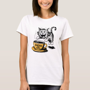 T-shirt Un dessin artistique d'un chat mignon avec une tas