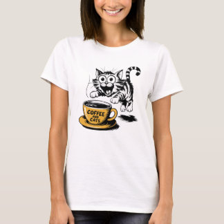 T-shirt Un dessin artistique d'un chat mignon avec une tas