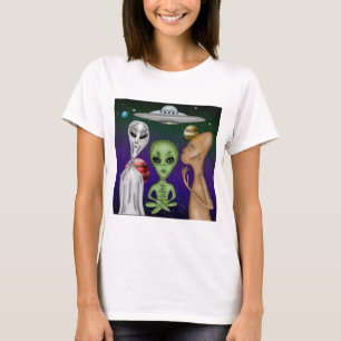 T-shirt Un dessin d'alien Anunnaki gris et petit vert