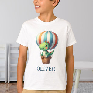 T-shirt Un Dino Vert Mignon S'envole dans une Montgolfière