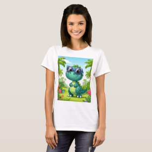 T-shirt Un dinosaure de dessin animé avec lunettes de sole