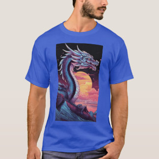 T-shirt un dragon d'argent sur un arrière - plan noir avec