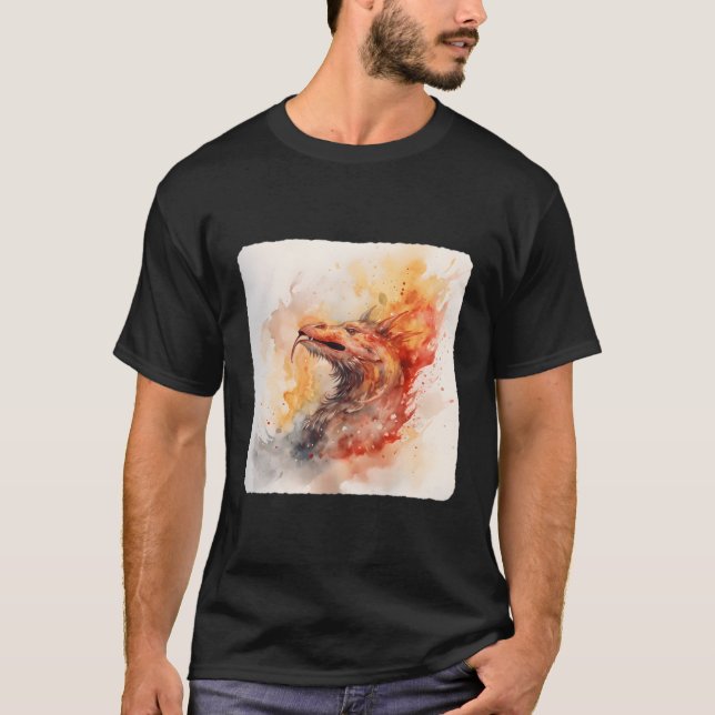 T-shirt Un Dragon Respirant Le Feu Bravant Dragon En M (Devant)