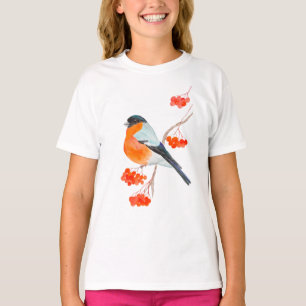 T-shirt Un drôle de bullfining sur une branche de rowan