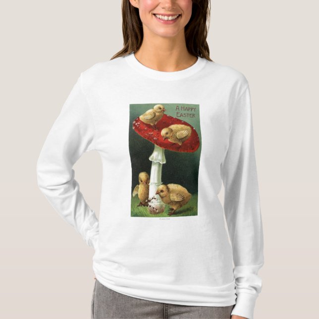 T-shirt Un EasterChicks heureux sur le champignon rouge (Devant)