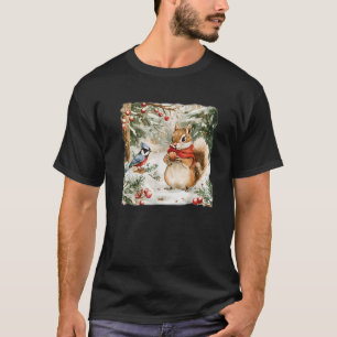 T-shirt Un Écureuil Dans Une Forêt Neige Vintage Noël Sty