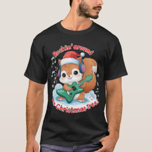 T-shirt Un écureuil qui roche une guitare d'arbre de Noël 