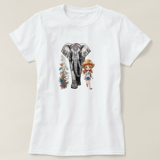 T-shirt Un éléphant et une fille avec un tatouage sur le T (Design devant)
