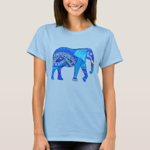 T-shirt Un éléphant indien dans un Motif bleu arabesque